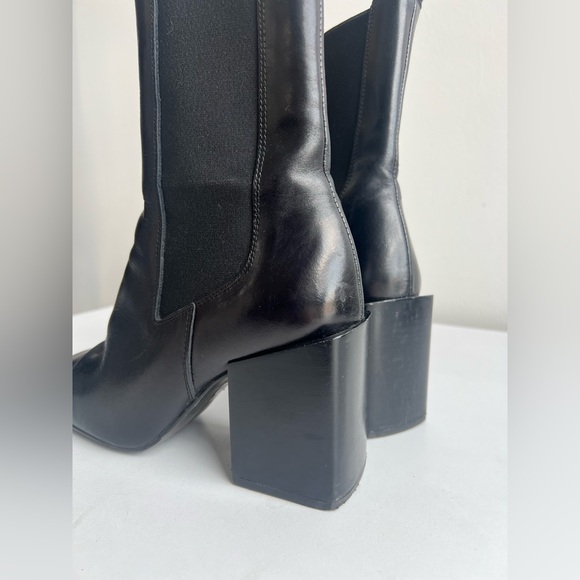 JONAK Black Leather Square Toe Chelsea Boots | Block Heel | EU 38 - Picture 4 of 15
